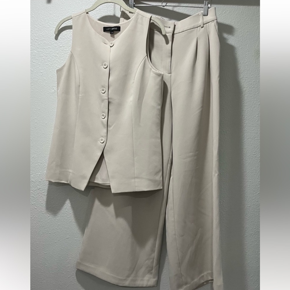 LOFT Cream Wide-Leg Trousers with matching Sleeveless Button Vest